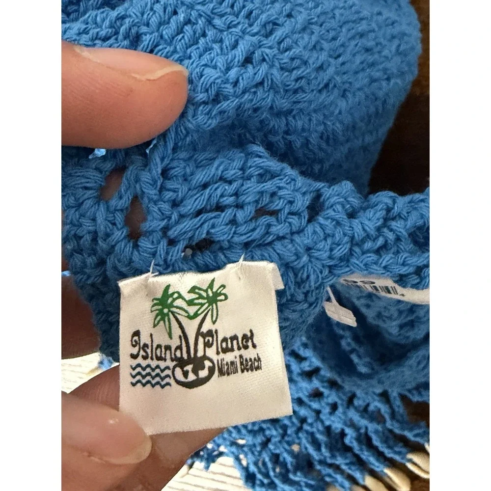 Island Planet Miami Beach Blue Crochet Shell‎ Beads Crop Top Size S
